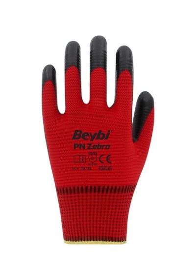Beybi Zebra Iş Eldiveni 10 Numara Kırmızı 1 Çift