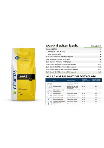 16.8.24+2mgo+me Yüksek Potasyumlu Meyve Büyütücü Toz Gübre - 1 Kg