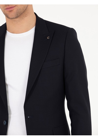 Cacharel Lacivert Slim Fit Yün Karışımlı Ceket