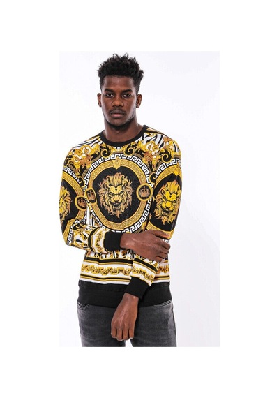 Wessi Siyah Üzerine Taşlı Baskılı Bisiklet Yaka Sweatshirt Siyah