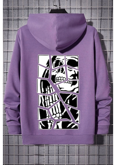 Uyguntarz Unisex Skullcracked Baskılı Sweatshirt Lila