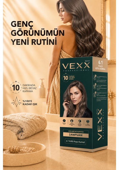 Vexx Professional Beyaz Kapatıcı Pratik Boya Şampuan Küllü Koyu Kumral 6.1 Amonyaksız Formül 300 Ml.