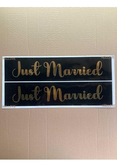 Gelin Arabası Plakalık Just Married Yazılı Siyah Üzeri Gold Yazı Kendinden Yapışkanlı