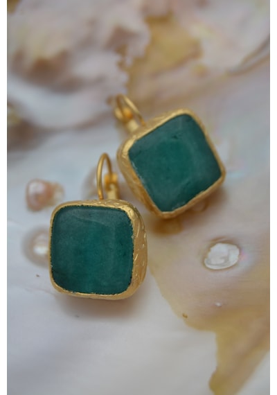 Stoneage Jade Taşli El Yapimi Küpe Altın