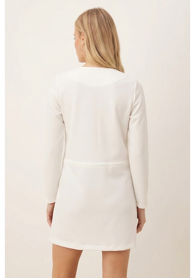 Armonika Kadın Beyaz Beli Dikişli Uzun Ceket Arm-26k001017
