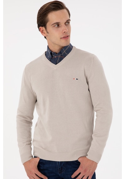 U.S. Polo Assn. Erkek Slim Fit V Yaka Taş Basic Kazak 50298283-VR049