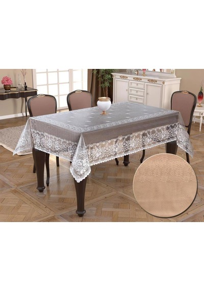 Örme Pano Desenli Masa Örtüsü 160x220 Narin Cappuccino Cappuccino