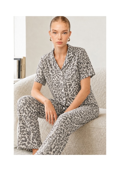 Fit Women Kadın Kısa Kollu Rahat Gri Pijama Takımı 4731