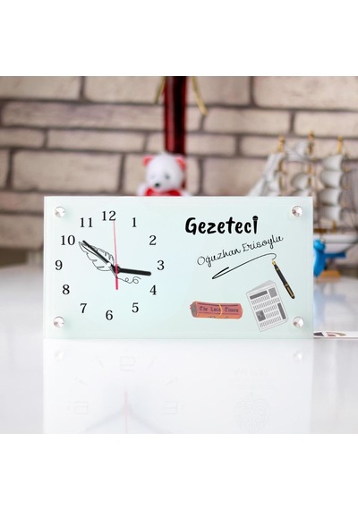Gazetecilere Özel Tasarımlı Masa Üstü Cam Saat 29038