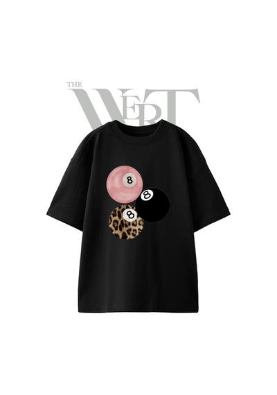 Thewert 8 Top Leopar Pembe Tasarım Baskılı Ünisex Siyah Oversize T-shirt