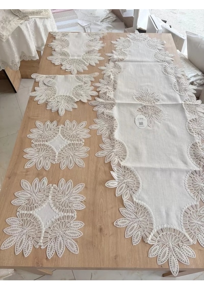 Salon Takımı Çeyizlik Runner Set 5 Parça Keten Ranır Masa Konsol Sehpa Örtüsü Lady Diğer