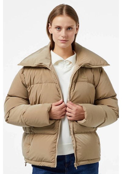 Lacoste Down Fill Jacket Kaztüyü Dolgu Dik Yaka Açık Kahverengi Kadın Mont Kahverengi