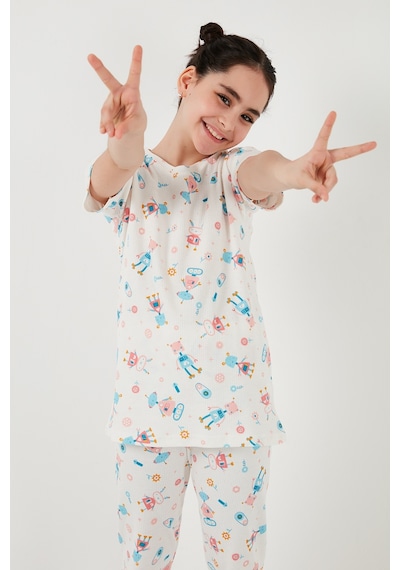 Lela % 100 Pamuk Bisiklet Yaka Kısa Kollu Kız Çocuk Pijama Takımı 6651002 Şeker Pembe