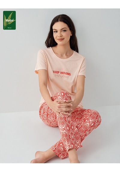 Arnetta 3611 Modal Pamuk Kısa Kol Cepli Kadın Pijama Takımı Somon