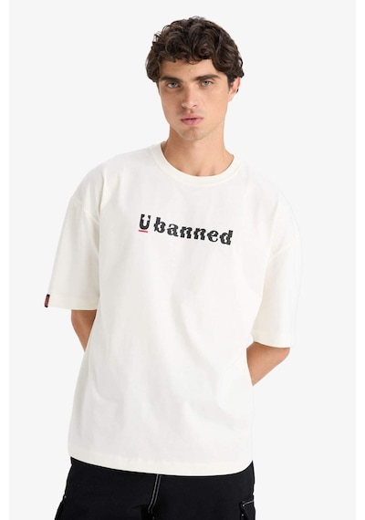 Defacto %100 Pamuk Loose Fit Bisiklet Yaka Baskılı Kısa Kollu Tişört F5731ax25auer105 Ekru