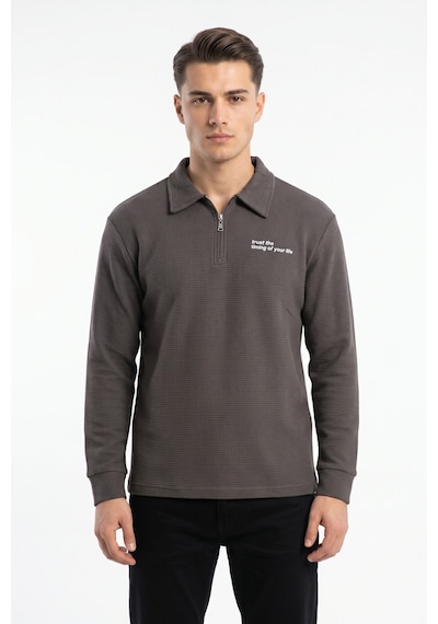 Opınıon Erkek Spor Polo Yaka Petek Dokulu Sweatshırt Bgl-st05442 Vizon