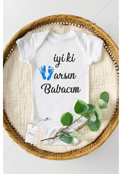 Hediyenza İyi ki Varsın Babacım Özel Tasarım Bebek Zıbın Pamuklu Çıtçıtlı Body Beyaz