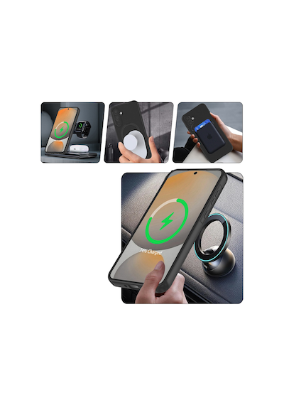 Samsung Galaxy Uyumlu A17 Kılıf 360 Derece Döner Standlı Magsafe Kamera Lens Korumalı Silikon Omr Siyah