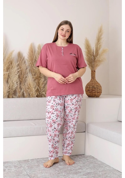 Sude Kadın Büyük Beden Düğme Yaka Penye Kısa Kol İnce Pijama Takımı P134 - 1 Adet Gülkurusu Sude Kadın Büyük Beden Düğme Yaka Penye Kısa Kol İnce Pijama Takımı P134 - 1 Adet Gülkurusu