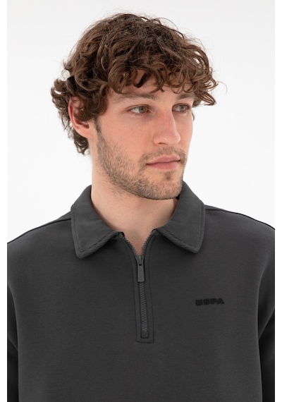 U.S. Polo Assn. Erkek Comfort Fit Yarım Fermuarlı Antrasit Basic Sweatshirt 50298265-VR006