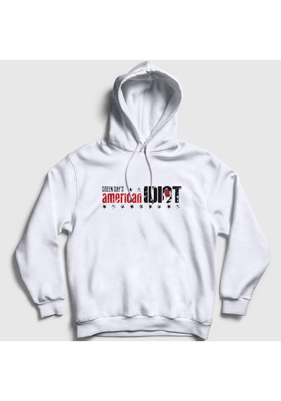 Presmono Unisex American Idiot V2 Green Day Kapüşonlu Sweatshirt Beyaz