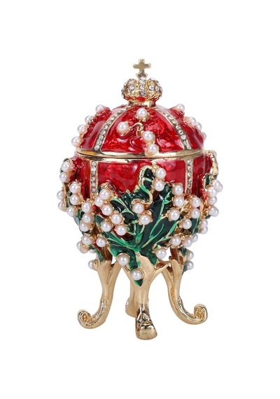 Faberge Yumurta Swarovski Taşlı Lüks Mücevher Kutusu Kırmızı 8 cm