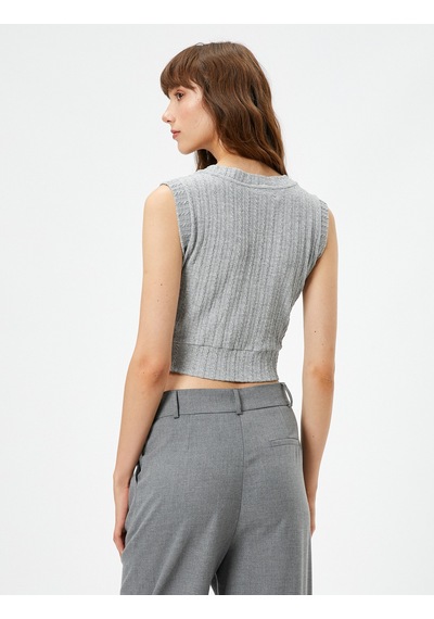 Koton Crop V Yaka Atlet Gri 3sak10254ek Gri