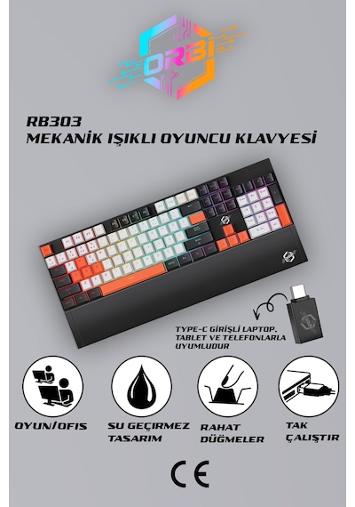 E-sport Uyumlu Ergonomik Bilek Destekli Türkçe Q Multimedya Rgb Blue Switch Oyuncu Klavye Rb303