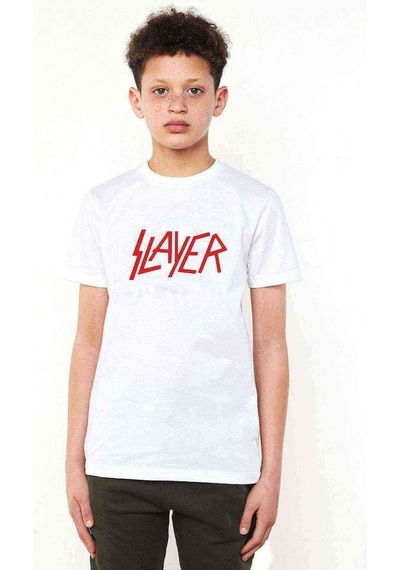 Tshirthane Slayer Logo Baskılı Unisex Çocuk Beyaz T-Shirt