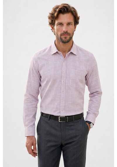 Tudors Erkek Regular Fit Klasik Kesim Oversize %100 Pamuk Keten Doku Bordo Gömlek-42664