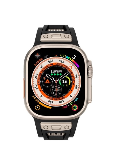 Watch 7 8 Se 45mm Redclick Krd-117 Hava Alabilen Delikli Metal Süslemeli Desenli Silikon Kordon