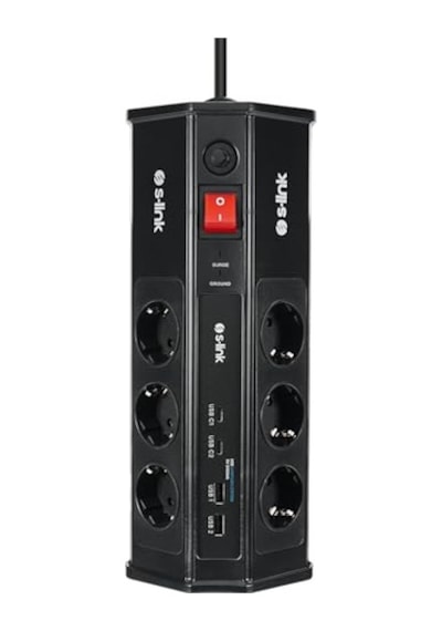 S-link Prz03 Prizhive 3 Metre 630 Joule 3x1.5mm 2xusb 2xtype C 2.4a/5v 250v 16a/3860w 6 Lı Akım Ve Çocuk Korumalı Priz, 16a Sigortalı Yıldırım Korumalı Priz