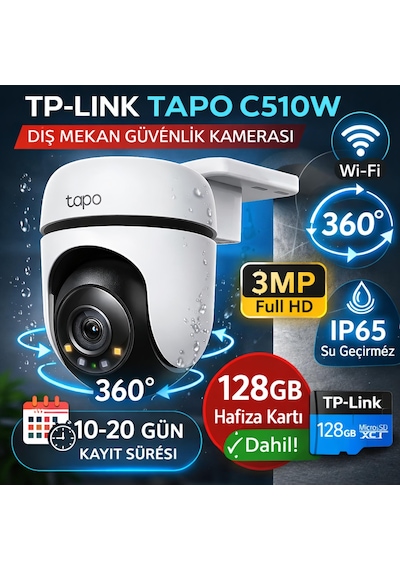Tp-link Tapo C510w-128gb 2k 3mp 360 Wifi Dış Mekan Güvenlik Kamerası + 128gb Sd Kart Dahil Ip65 Su Geçirmez, Hareket Takip, Renkli Gece Görüşlü İnsan Algılama Kamera Tp-link Tapo C510w-128gb 2k 3mp 360 Wifi Dış Mekan Güvenlik Kamerası + 128gb Sd Kart Dahil Ip65 Su Geçirmez, Hareket Takip, Renkli Gece Görüşlü İnsan Algılama Kamera