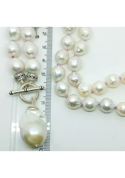 Sibelce 2237 Doğal Barok Drop İnci Kolye Küpe El Yapımı Takı Seti Beyaz
