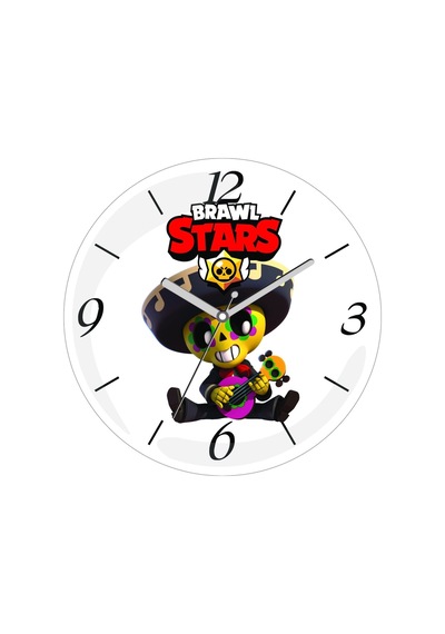 Brawl Stars Poco Coco Gitar Logolu Çap 30cm Sessiz Akar Bombeli Gerçek Cam Duvar Saati Çok Renkli