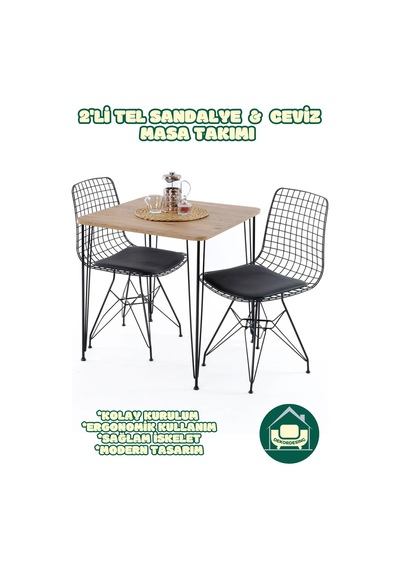 Ceviz 70x70 Cm Masa Tel Sandalyeli Masa Takımı