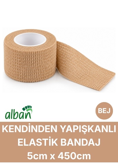 5cm 6'lı Set Kendinden Yapışkanlı Elastik Bandaj, Kohesiv Bandaj 5cm X 4.5m Spor, Bilek, Ayak Bileği, Veteriner Bandajı Bej