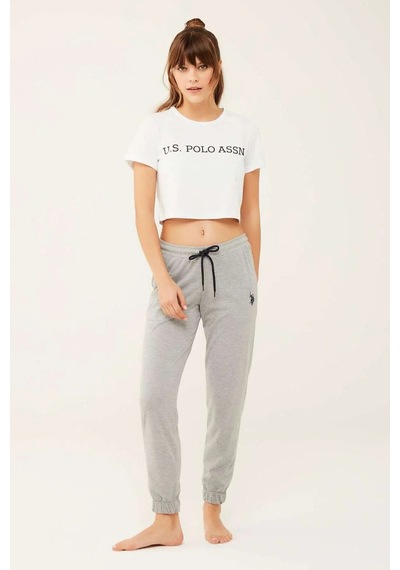 U.S. Polo Assn. Kadın Pamuklu Lastikli Paça Gri Melanj Pijama Altı Gri Melanj