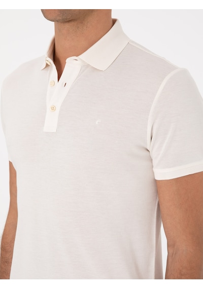 Ekru Slim Fit Polo Yaka Pamuklu Basic T-shirt Bej