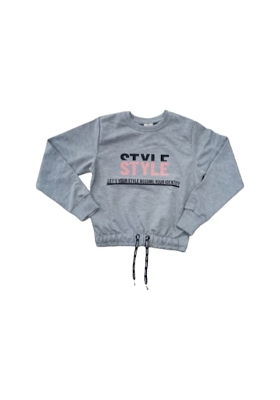 İrem Çocuk Giyim Kız Çocuk Önü Style Yazı Desenli Beli Bağlamalı Gri Renk Sweatshirt Gri