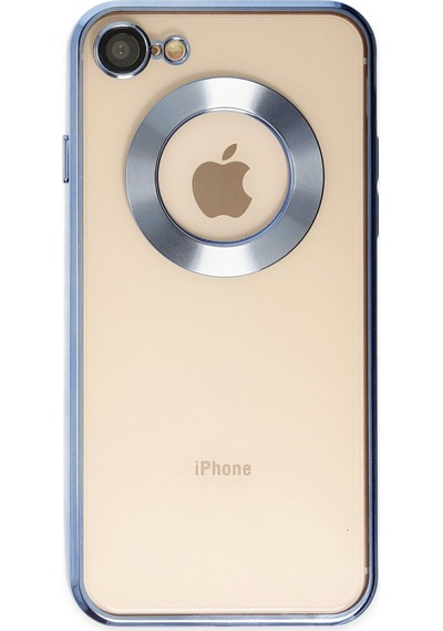 Apple Uyumlu iPhone 7 Yanları Renkli Lens Korumalı Logo Gösteren Şeffaf Luxury Kılıf - Açık Mavi