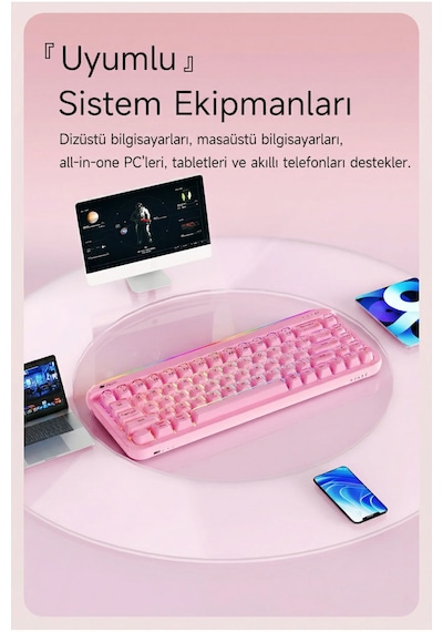 Af68 Kablosuz 3 Modlu Rgb Membran Klavye- Çift Katmanlı Tuş Kapağı-4.000 Mah Batarya