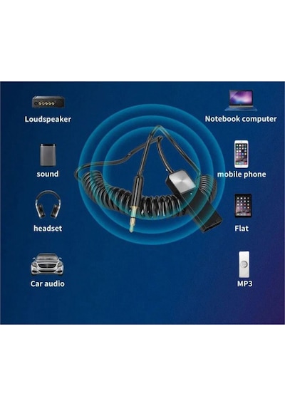 Aux Bluetooth Alıcısı Kablosuz Bt Aux Adaptörü Spiral Kablolu