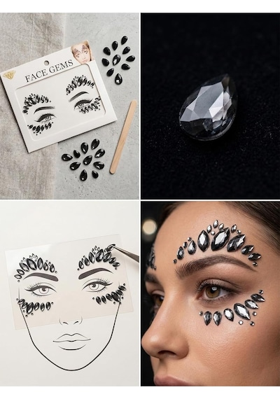 Gece Yıldızı - Kendinden Yapışkanlı Antrasit Yüz Taşları Face Gems