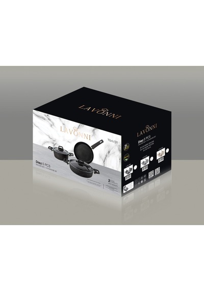 Dark Stone 5 Parca Granit Ezme Tencere Seti - Gri -20 Derin-26 Basık - 26 Tava