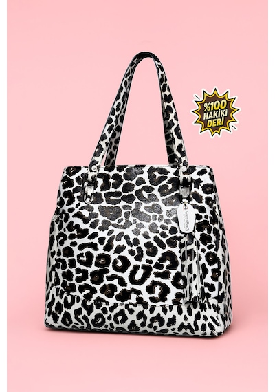 Westbag Kadın Siyah Hakiki Deri Tokalı Çift Bölmeli El Ve Omuz Çantası Leopar