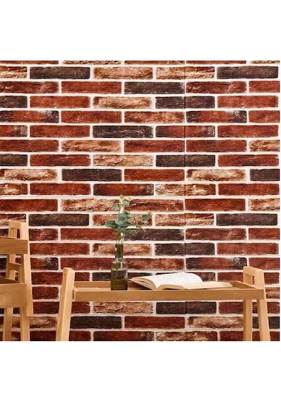 4 Adet 70cmx70cm Kendinden Yapışkanlı Kırmızı Taş Duvar Paneli Kağıdı Sticker Ofis Salon Otel Nw149 Kırmızı