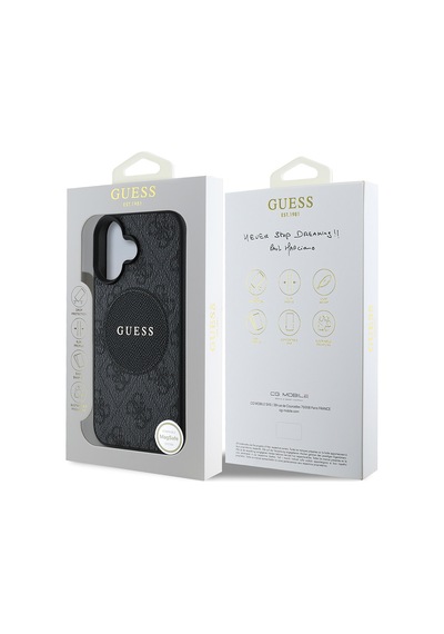 Apple Uyumlu iPhone 16 Kılıf Guess Lisanslı Magsafe Şarj Özellikli Yazı Logolu Circle Classic Kapak Siyah