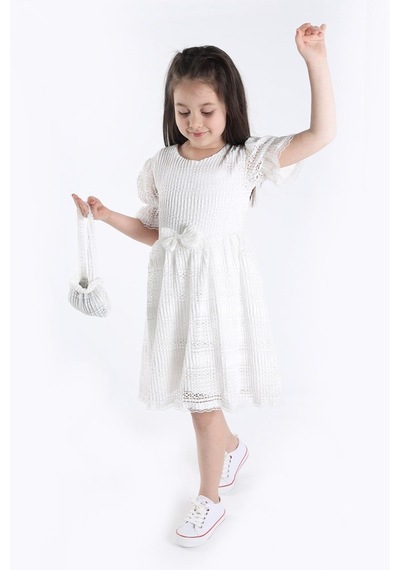 Aden Kids Kız Çocuk Çantalı Elbise BEYAZ