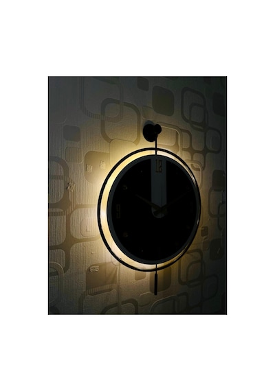 Pey Aksesuar Metal 40x60 Cm Camlı Duvar Saati Işıklı Gerçek Cam Duvar Saati Modern Tasarım Altın